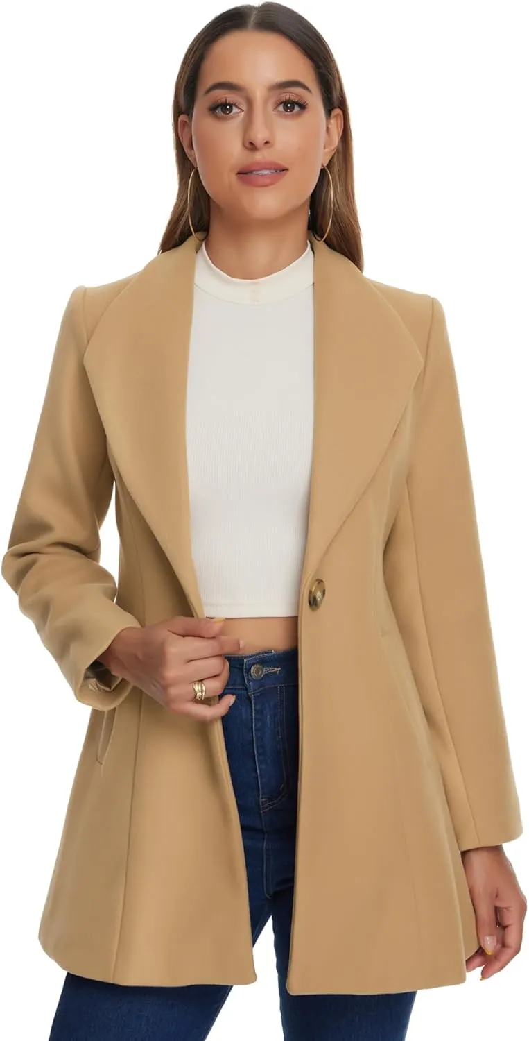 Allegra K Women's Lapel Collar Buttoned Outwear Elegant Work Notch Trench Winter Coats