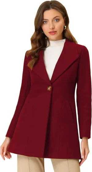 Allegra K Women's Lapel Collar Buttoned Outwear Elegant Work Notch Trench Winter Coats