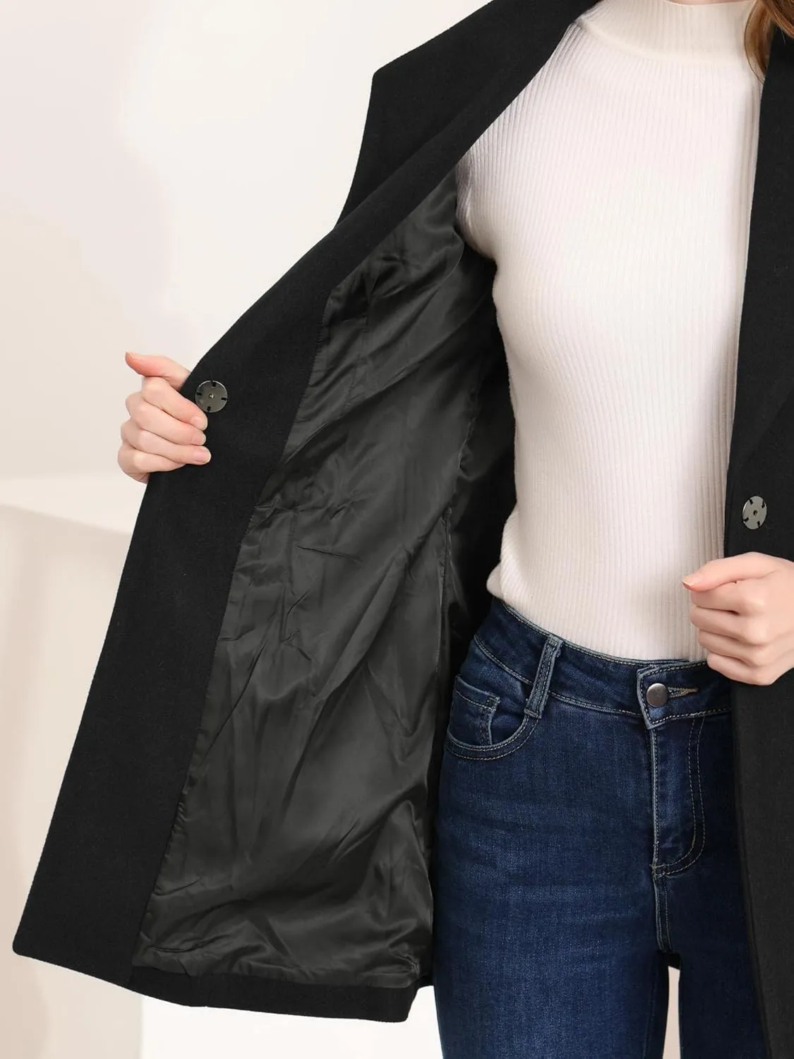 Allegra K Women's Lapel Collar Buttoned Outwear Elegant Work Notch Trench Winter Coats