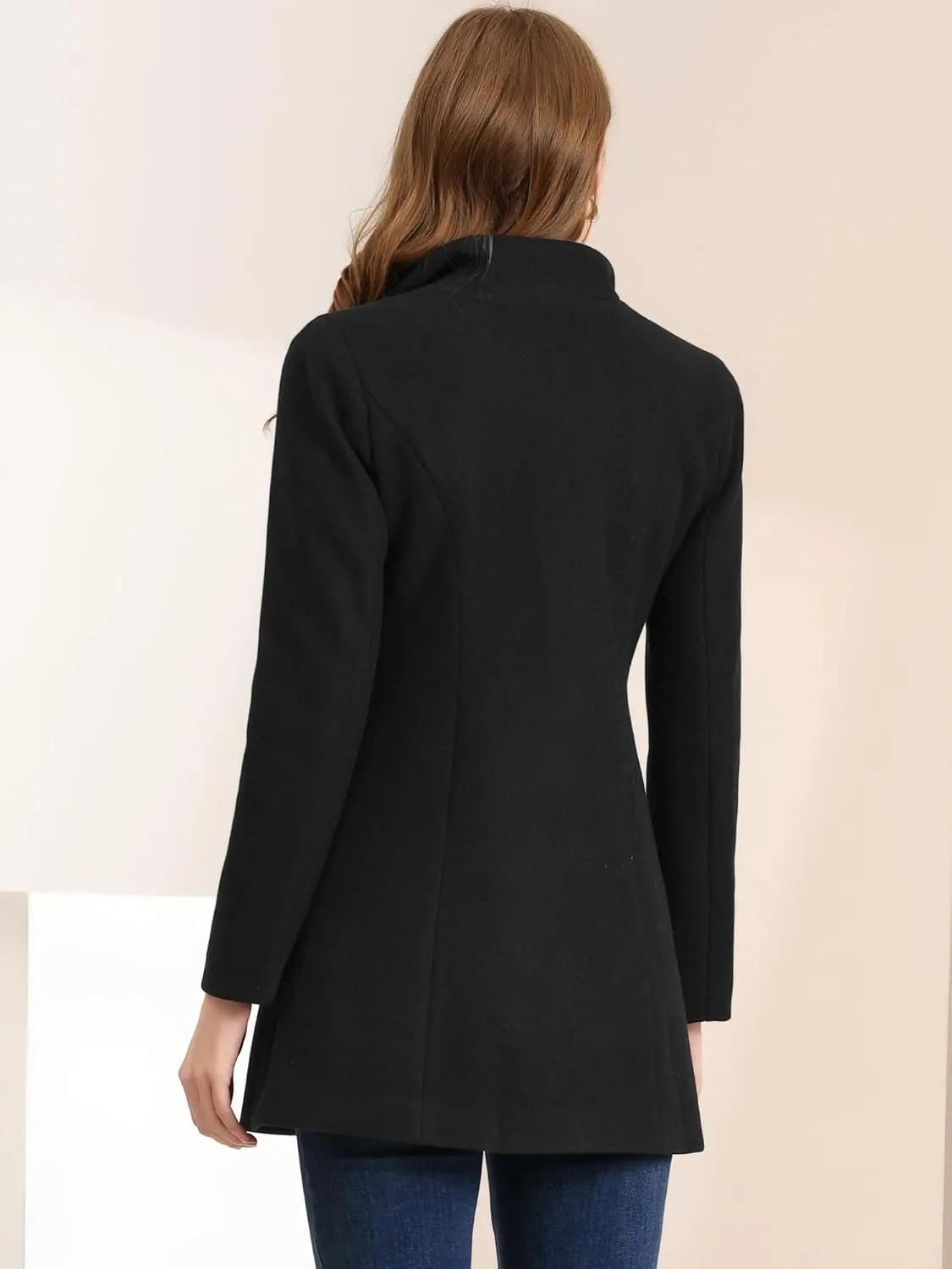 Allegra K Women's Lapel Collar Buttoned Outwear Elegant Work Notch Trench Winter Coats