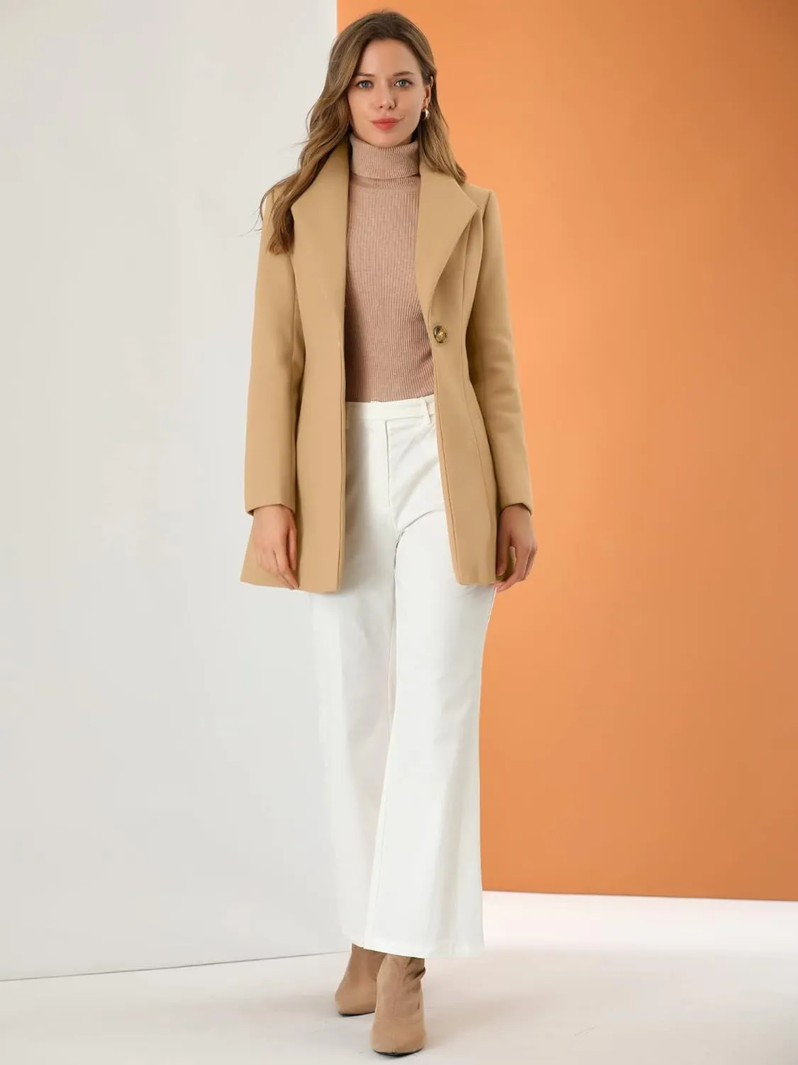Allegra K Women's Lapel Collar Buttoned Outwear Elegant Work Notch Trench Winter Coats
