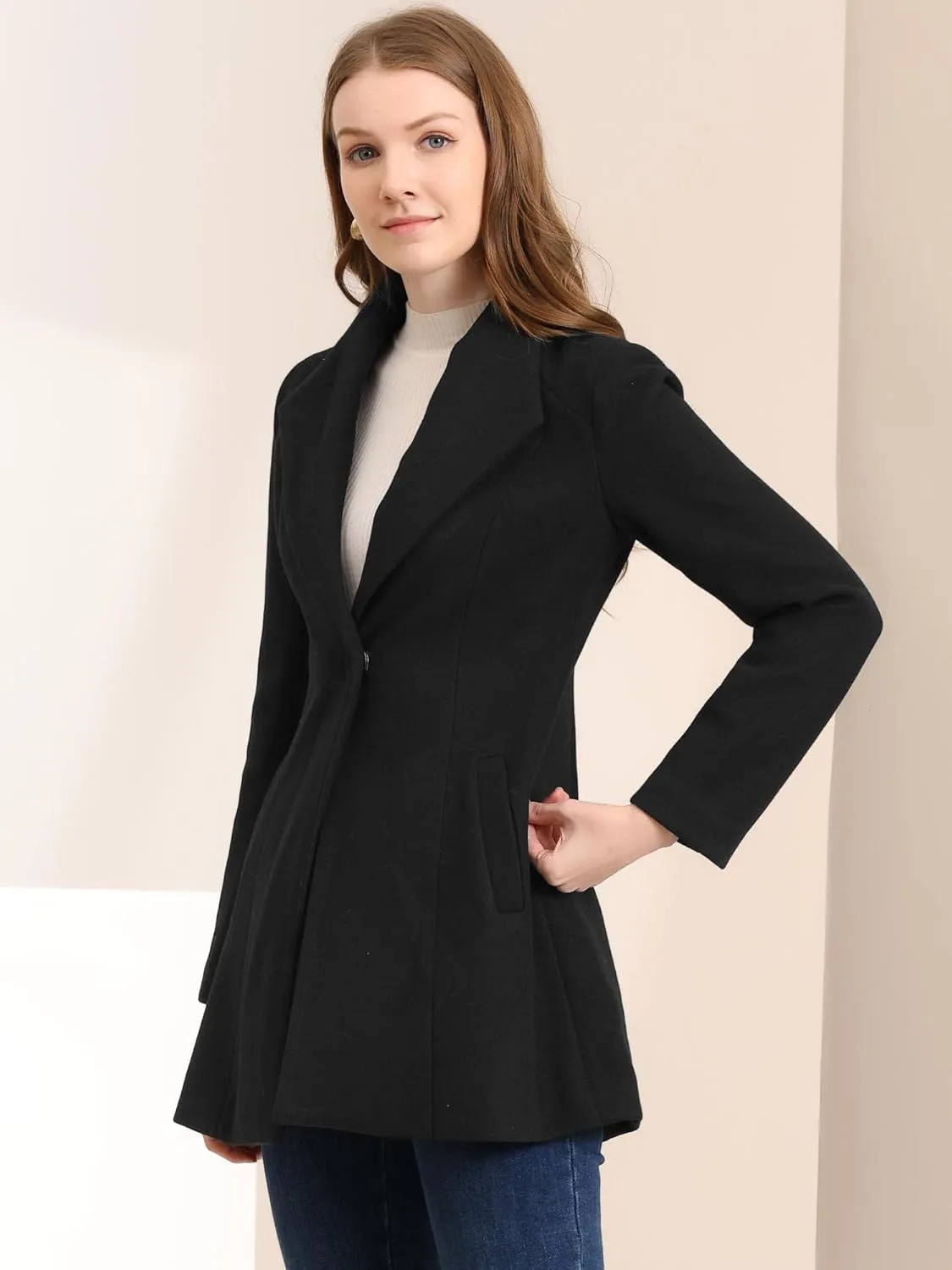 Allegra K Women's Lapel Collar Buttoned Outwear Elegant Work Notch Trench Winter Coats