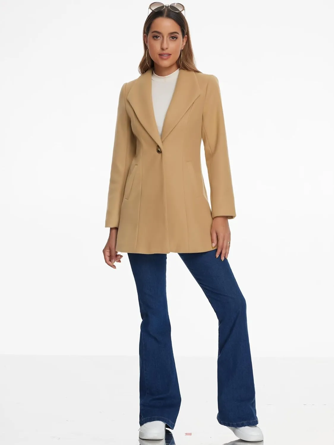 Allegra K Women's Lapel Collar Buttoned Outwear Elegant Work Notch Trench Winter Coats
