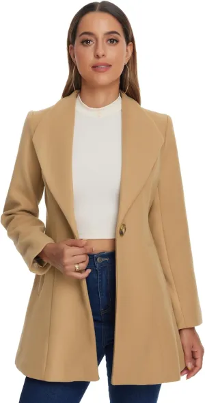 Allegra K Women's Lapel Collar Buttoned Outwear Elegant Work Notch Trench Winter Coats