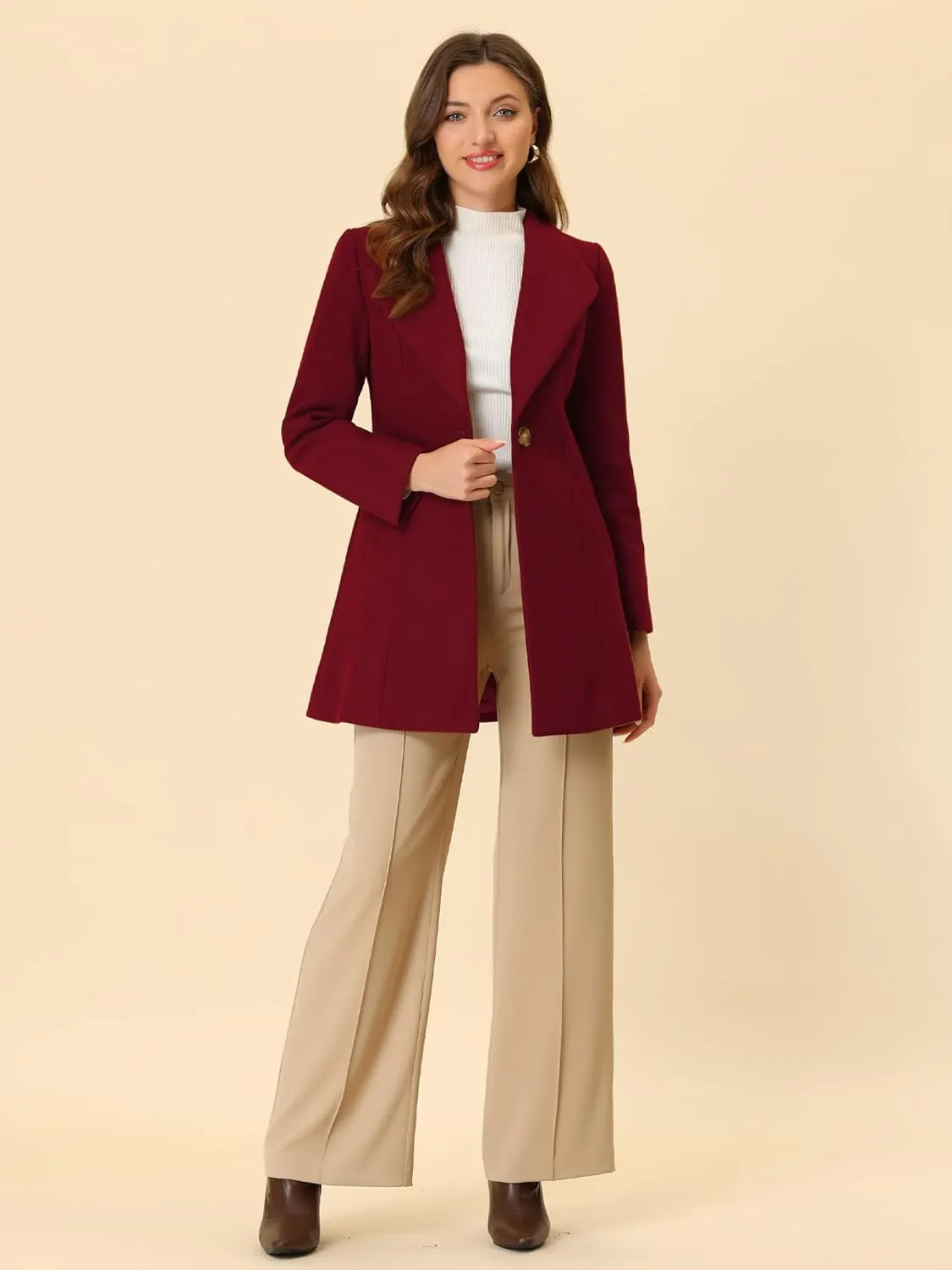 Allegra K Women's Lapel Collar Buttoned Outwear Elegant Work Notch Trench Winter Coats