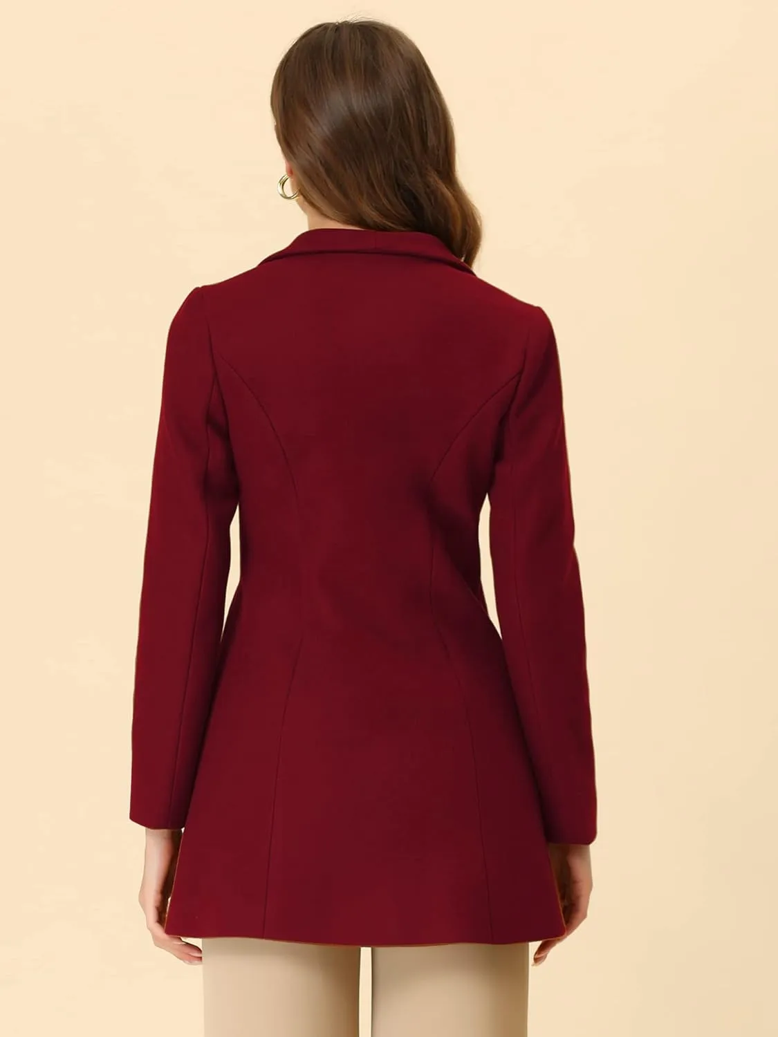 Allegra K Women's Lapel Collar Buttoned Outwear Elegant Work Notch Trench Winter Coats