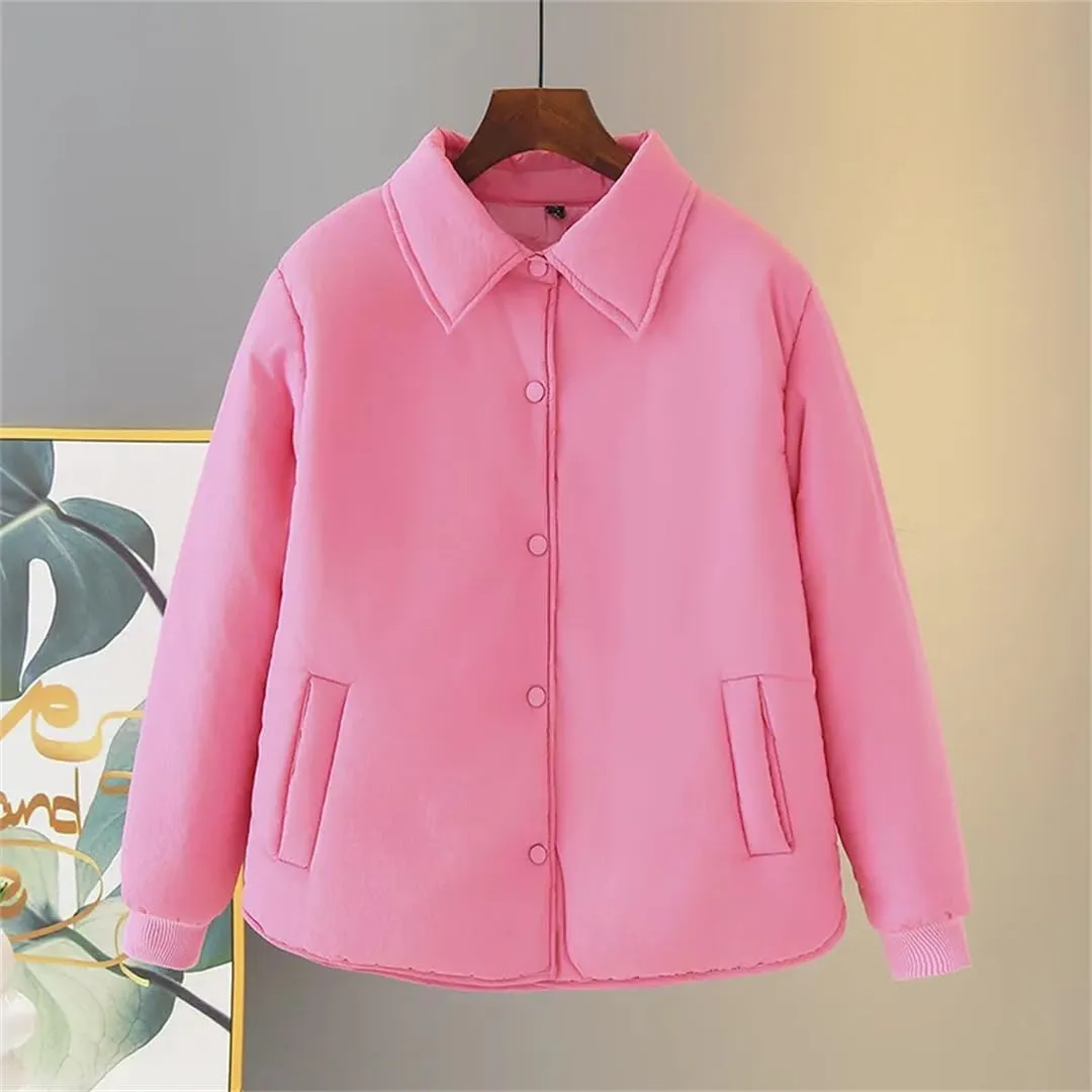 Alloaone Women Parka Autumn Winter Loose Thin Solid Warm Cotton-Padded Coat