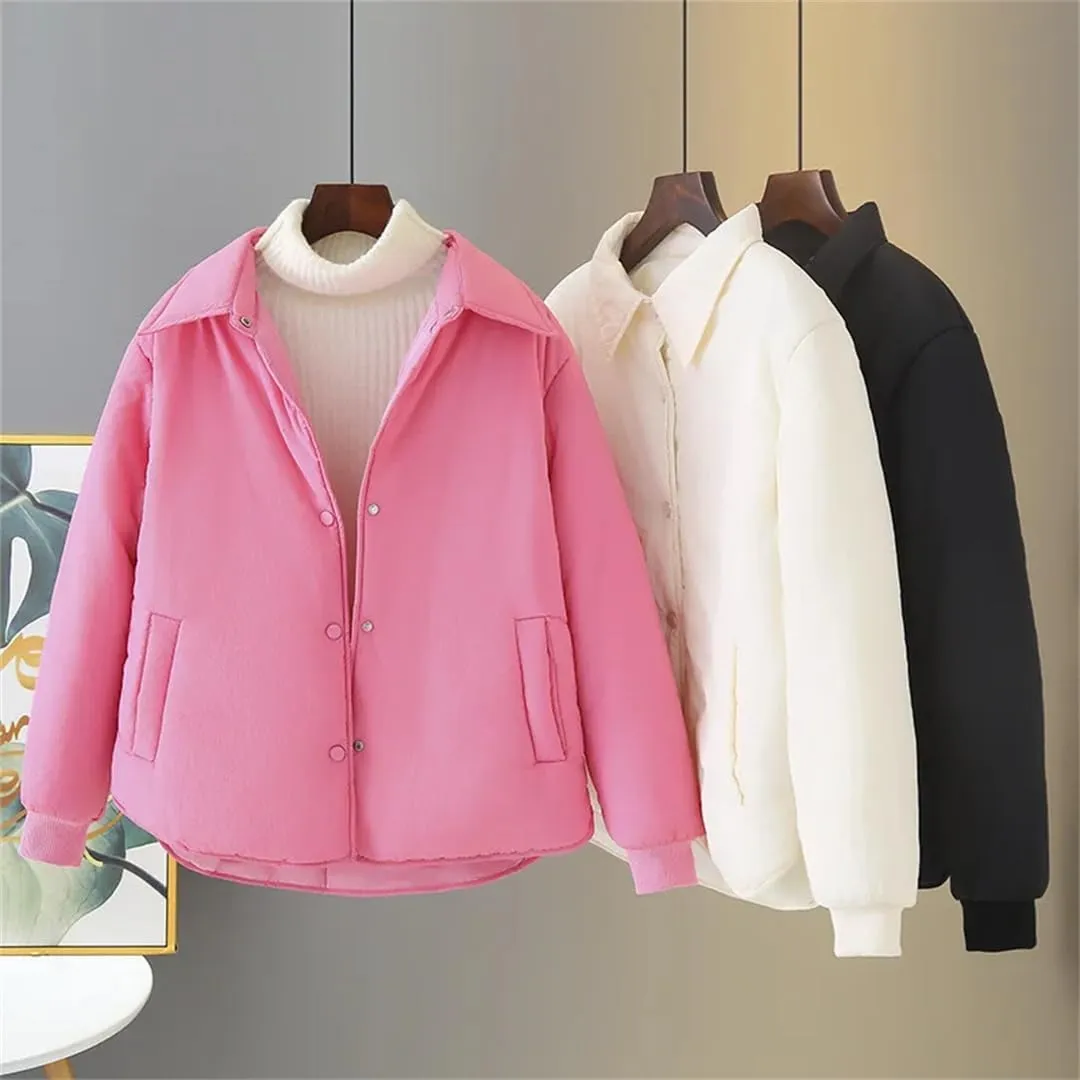 Alloaone Women Parka Autumn Winter Loose Thin Solid Warm Cotton-Padded Coat