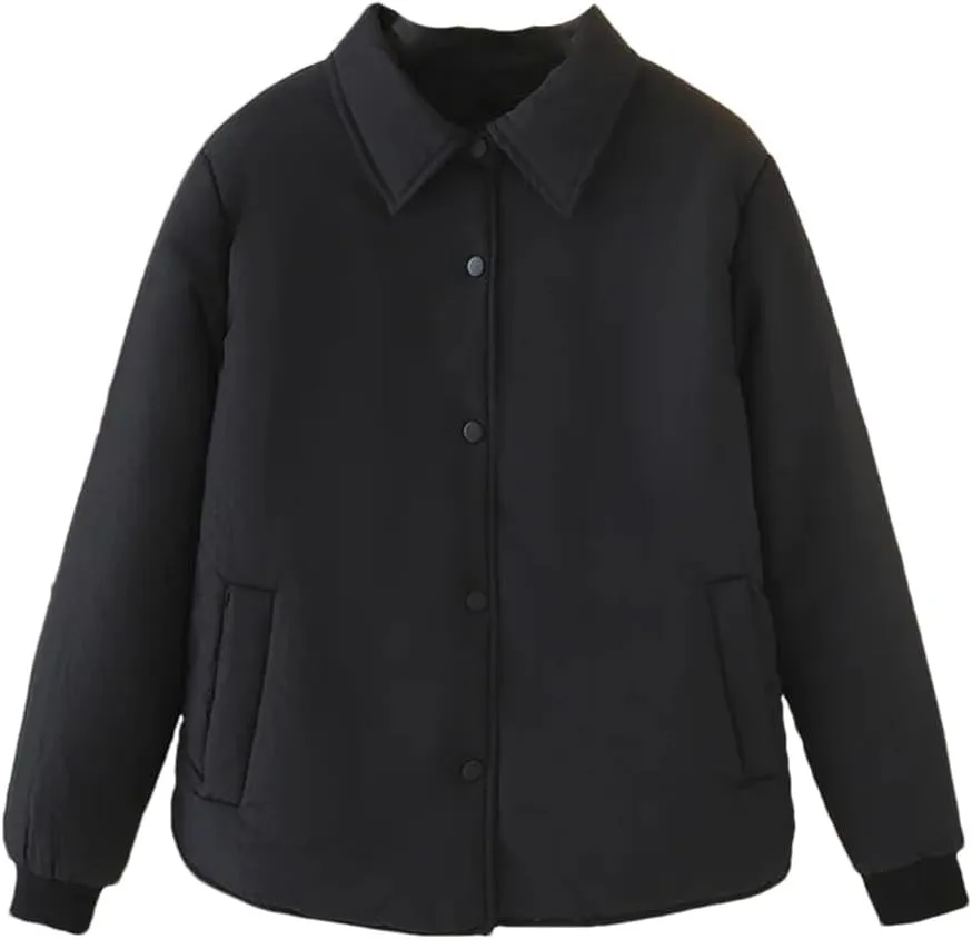 Alloaone Women Parka Autumn Winter Loose Thin Solid Warm Cotton-Padded Coat