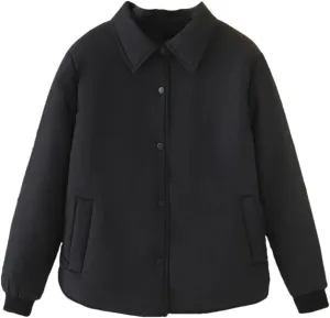 Alloaone Women Parka Autumn Winter Loose Thin Solid Warm Cotton-Padded Coat