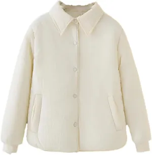 Alloaone Women Parka Autumn Winter Loose Thin Solid Warm Cotton-Padded Coat