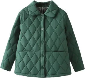 Alloaone Women Parka Winter Wear Loose Thin Argyle Lapel Cotton-Padded Coat