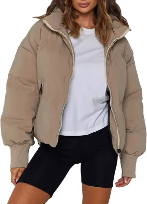 AMEBELLE Women Winter Thermal Baggy Stand Collar Full Zip Puffer Down Coats Jacket