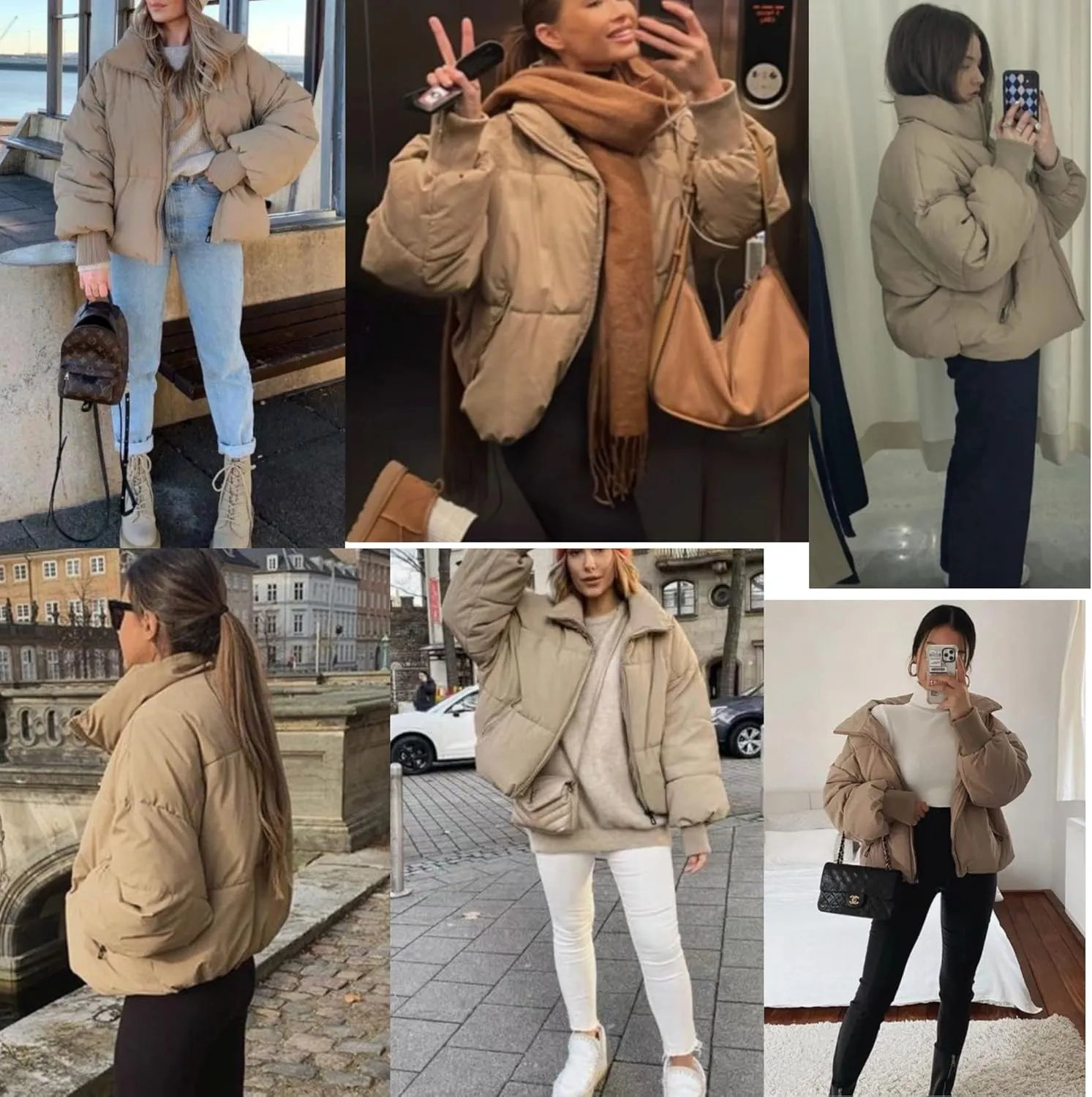 AMEBELLE Women Winter Thermal Baggy Stand Collar Full Zip Puffer Down Coats Jacket