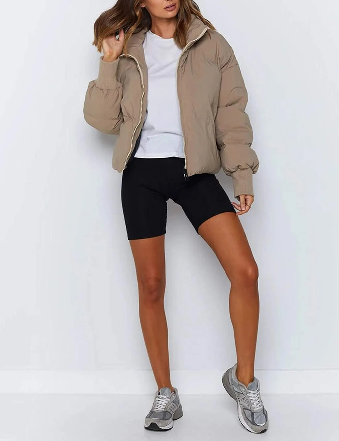 AMEBELLE Women Winter Thermal Baggy Stand Collar Full Zip Puffer Down Coats Jacket