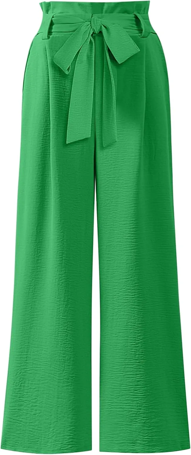 ANRABESS Womens Wide Leg Palazzo Pants Belted High Waisted Business Casual Flowy Long Trousers with Pockets
