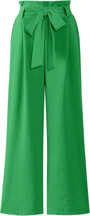ANRABESS Womens Wide Leg Palazzo Pants Belted High Waisted Business Casual Flowy Long Trousers with Pockets