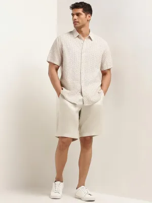 Ascot Solid Cream Mid Rise Relaxed Fit Linen Shorts
