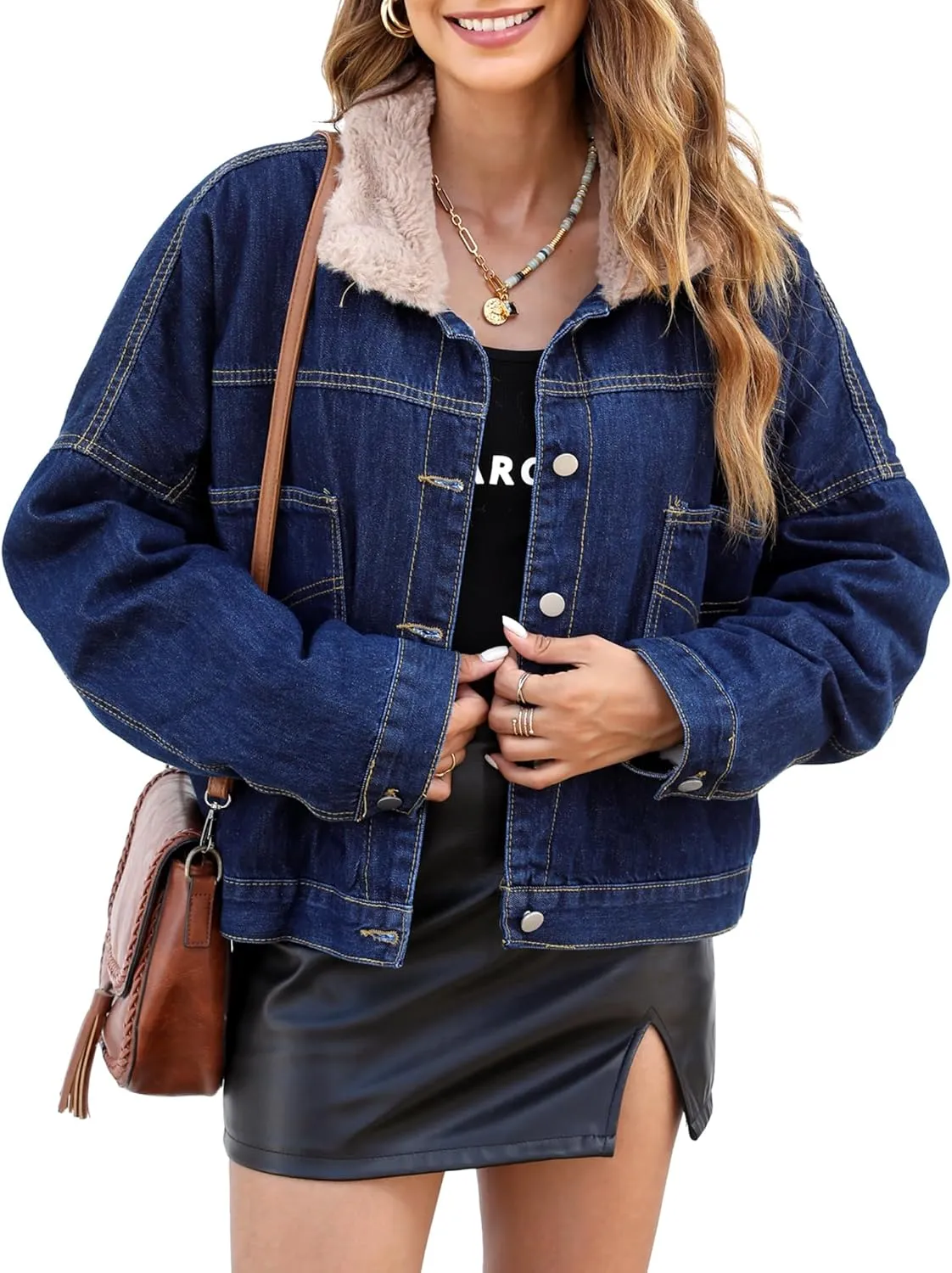 Atnlewhi Women's Retro Sherpa Lined Warm Denim Jean Jacket Thicker Jacket Coats with Pockets