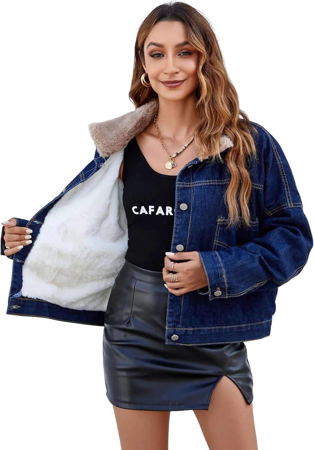 Atnlewhi Women's Retro Sherpa Lined Warm Denim Jean Jacket Thicker Jacket Coats with Pockets