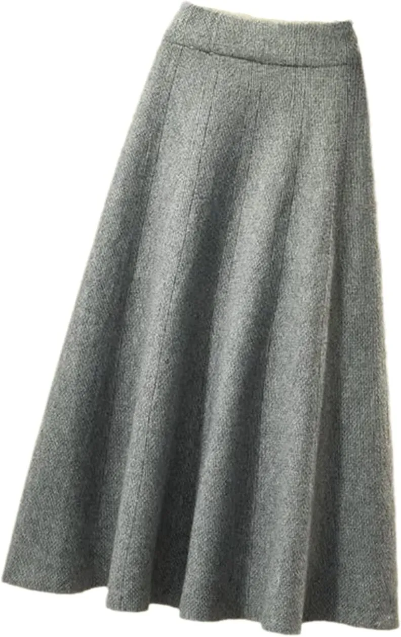 Autumn Knitted Pleated Skirt Women's Midi Elastic High Waist A-Line Sweater Skirt Female Winter Black Wool Long Skirt