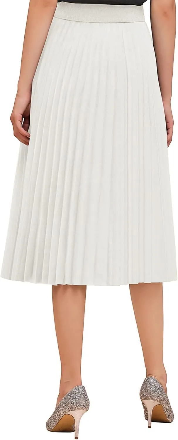 BABYONLINE D.R.E.S.S. Women's Elastic Pleated Casual Chiffon Skirt High Waist A-line Swing Midi Skirt