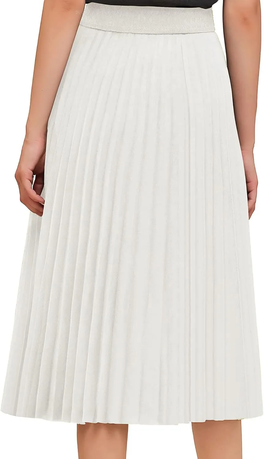 BABYONLINE D.R.E.S.S. Women's Elastic Pleated Casual Chiffon Skirt High Waist A-line Swing Midi Skirt