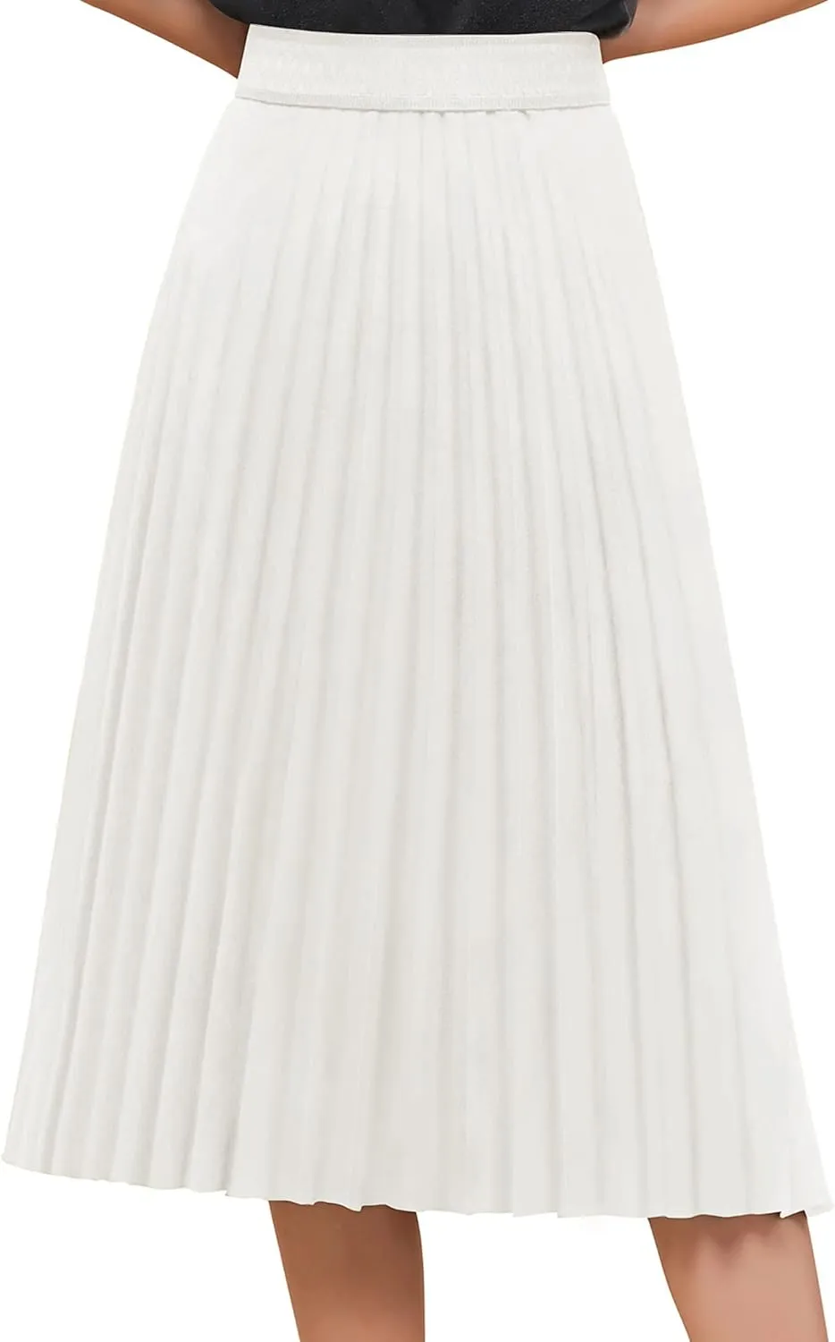 BABYONLINE D.R.E.S.S. Women's Elastic Pleated Casual Chiffon Skirt High Waist A-line Swing Midi Skirt