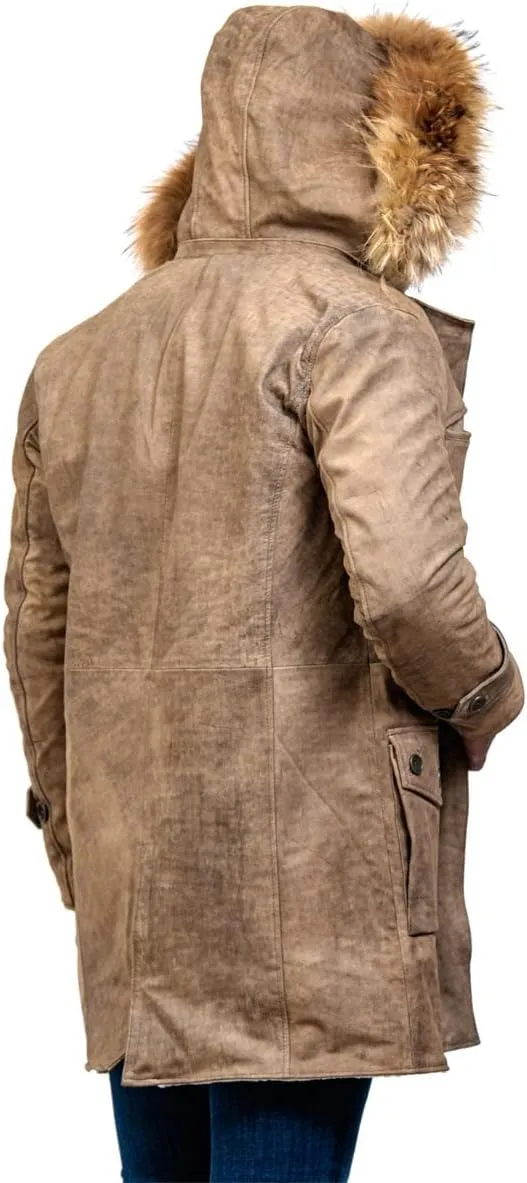 Bane Shearling Leather Trench Coat Mens - Real Cowhide Long Leather Jacket Fur Coats