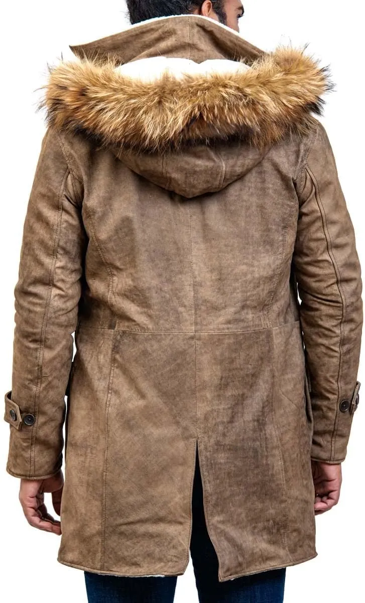 Bane Shearling Leather Trench Coat Mens - Real Cowhide Long Leather Jacket Fur Coats