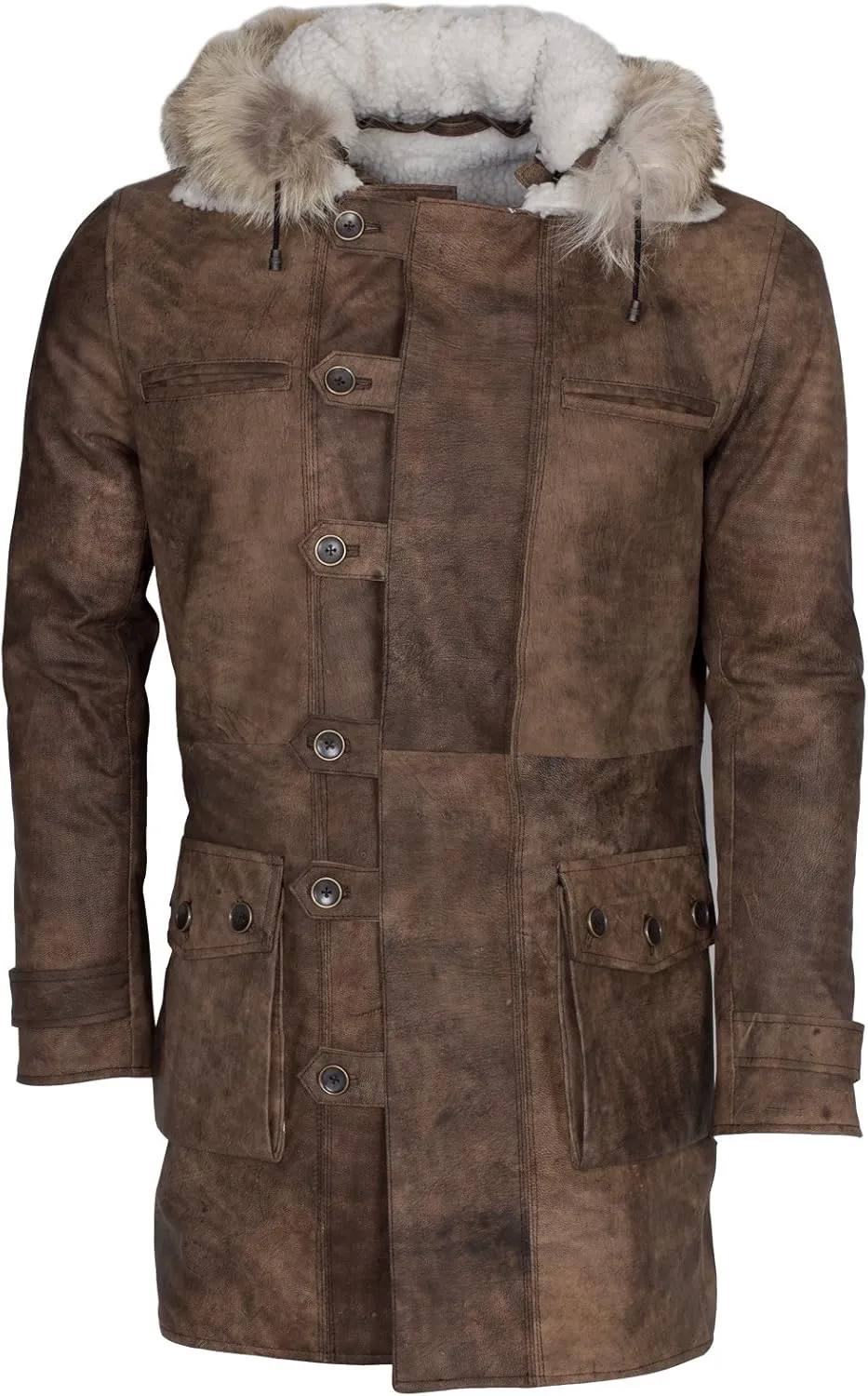 Bane Shearling Leather Trench Coat Mens - Real Cowhide Long Leather Jacket Fur Coats