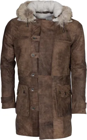 Bane Shearling Leather Trench Coat Mens - Real Cowhide Long Leather Jacket Fur Coats