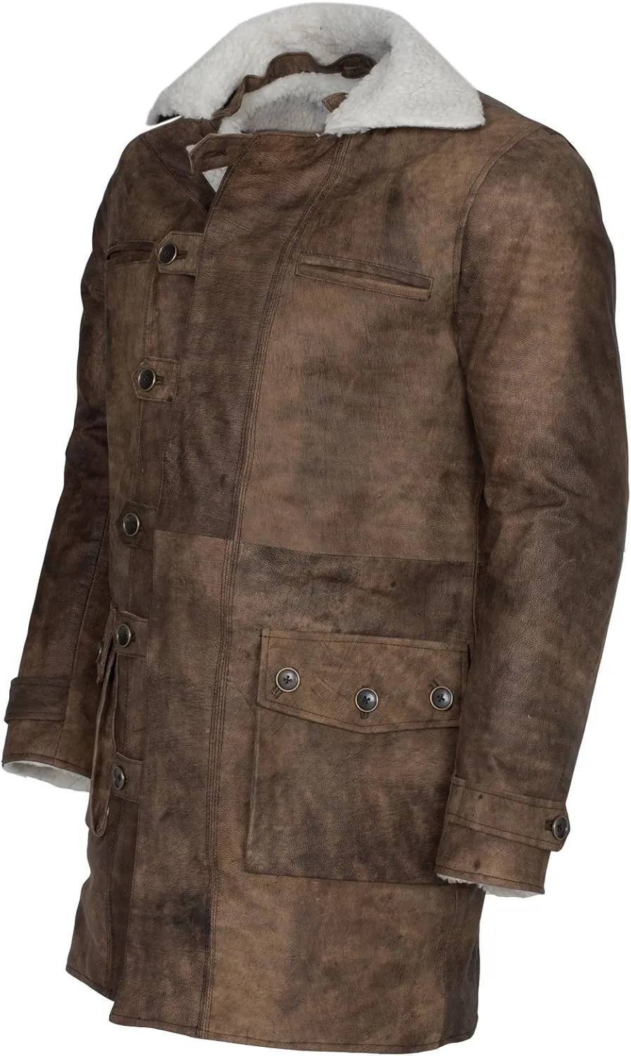 Bane Shearling Leather Trench Coat Mens - Real Cowhide Long Leather Jacket Fur Coats
