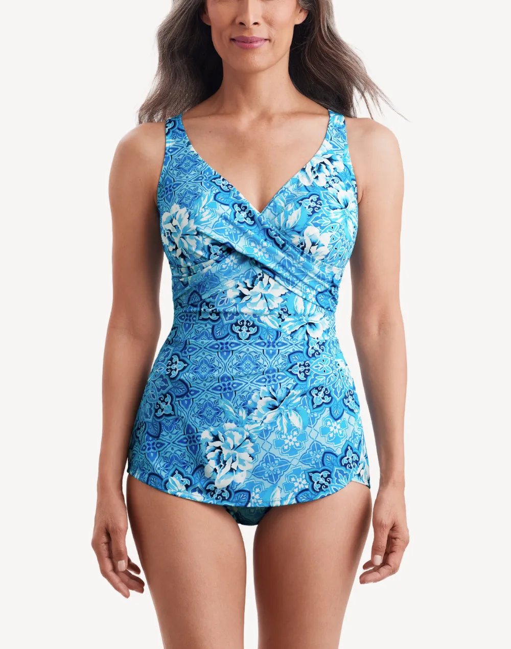 Barcelona Blues Crossover Sarong One Piece Swimsuit