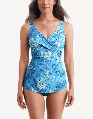 Barcelona Blues Crossover Sarong One Piece Swimsuit