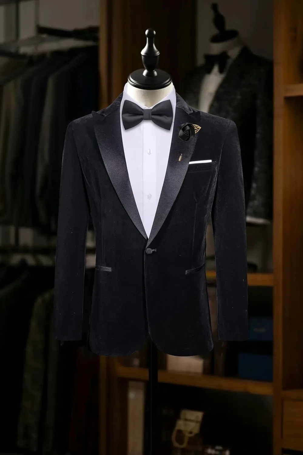 Barry.Wang Velvet Mens Blazer Mardi Gras Sport Coat Brooch Regular Fit Tuxedo Peaked Lapel Suit Jacket Carnival Parade