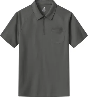 BASUDAM Men's Zippered Polo Shirts with Pocket Quick Dry Short Sleeve Active Performance