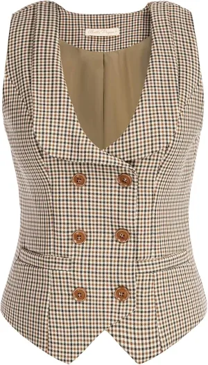 Belle Poque Women's Vintage Waistcoat Vest Suit Vests Double Breasted Sleeveless Blazer Coats