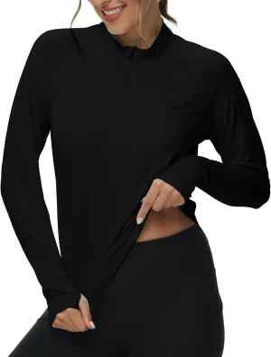 BGOWATU Women's Quarter Zip Pullover Athletic Long Sleeve UPF 50  Sun Shirt Quick Dry Golf Workout Hiking Running Shirts