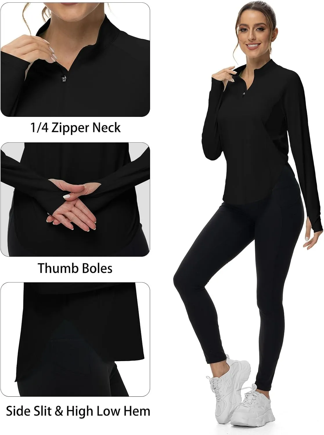 BGOWATU Women's Quarter Zip Pullover Athletic Long Sleeve UPF 50  Sun Shirt Quick Dry Golf Workout Hiking Running Shirts