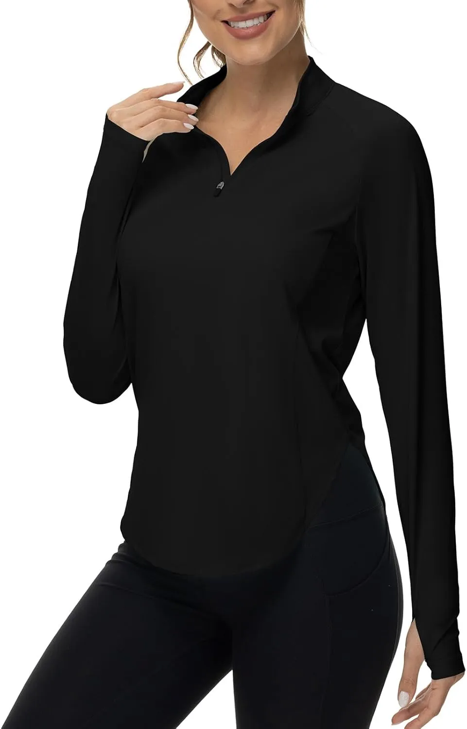 BGOWATU Women's Quarter Zip Pullover Athletic Long Sleeve UPF 50  Sun Shirt Quick Dry Golf Workout Hiking Running Shirts