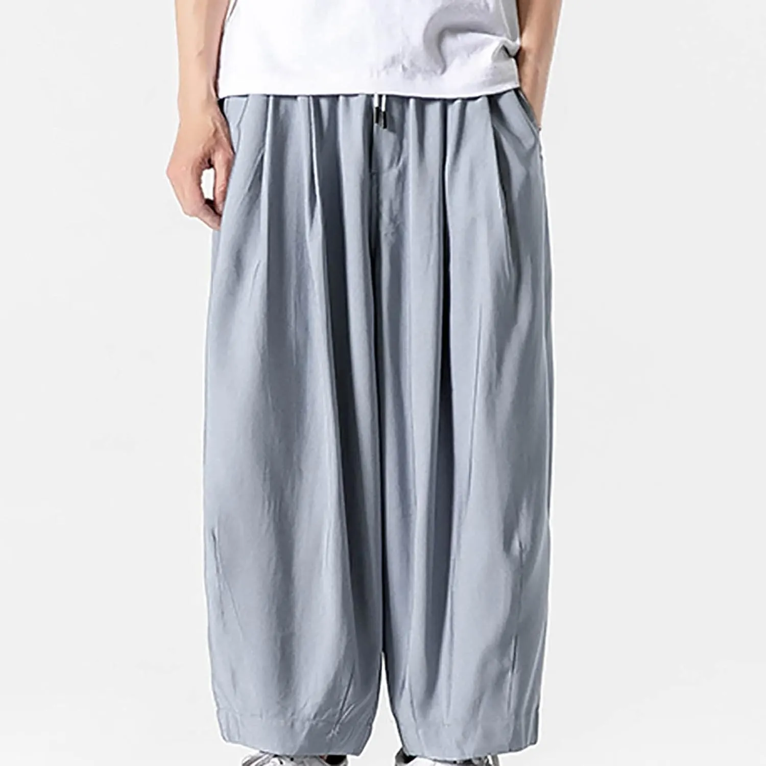 Big and Tall Casual Harem Pants for Men Wide Leg Loose Fit Drop Crotch Hippie Trousers Drawstrings Elastic Waist Sweatpants