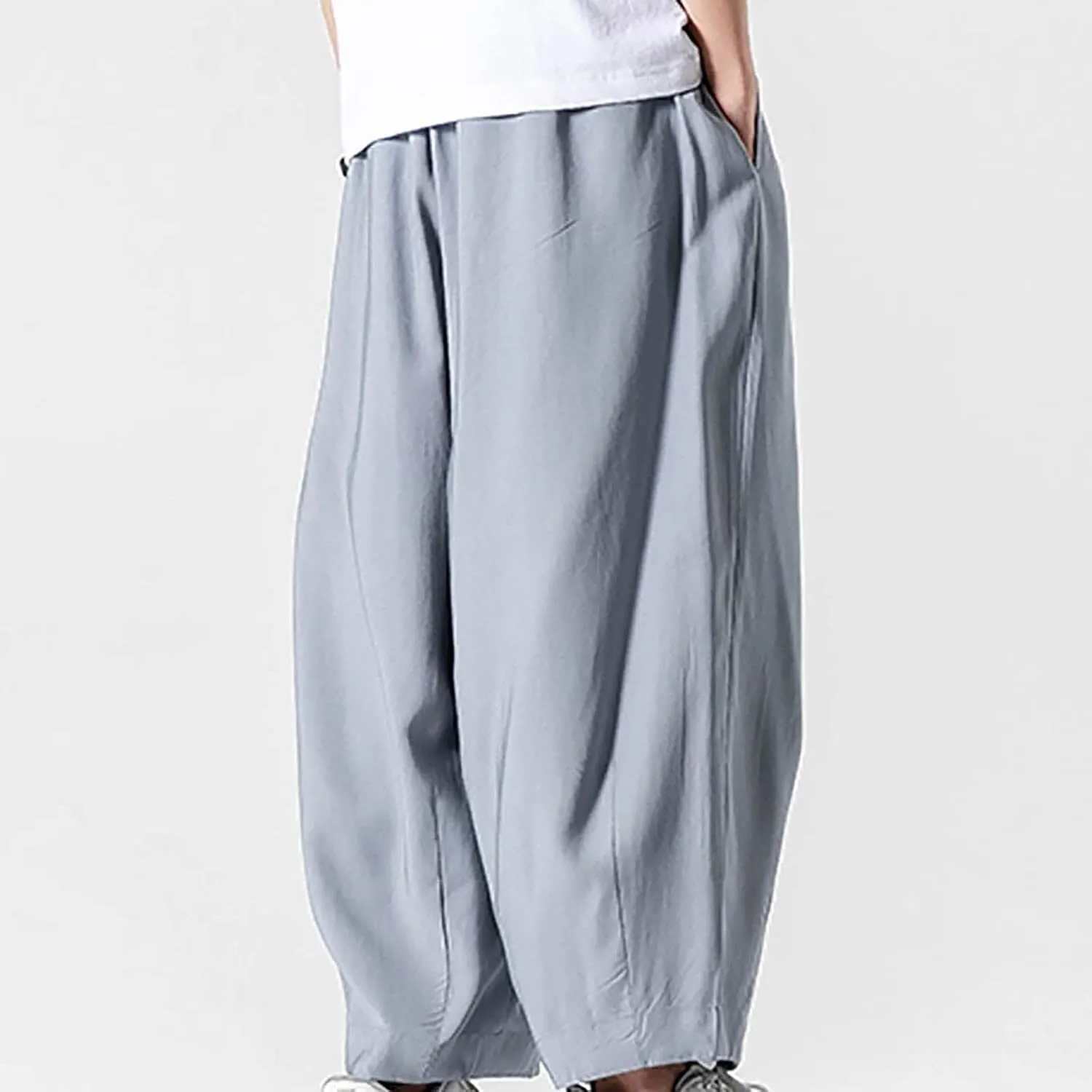 Big and Tall Casual Harem Pants for Men Wide Leg Loose Fit Drop Crotch Hippie Trousers Drawstrings Elastic Waist Sweatpants