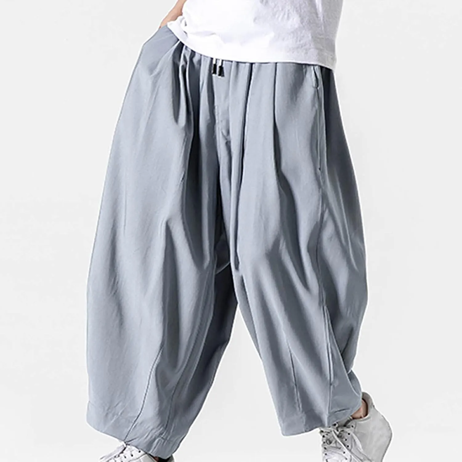 Big and Tall Casual Harem Pants for Men Wide Leg Loose Fit Drop Crotch Hippie Trousers Drawstrings Elastic Waist Sweatpants