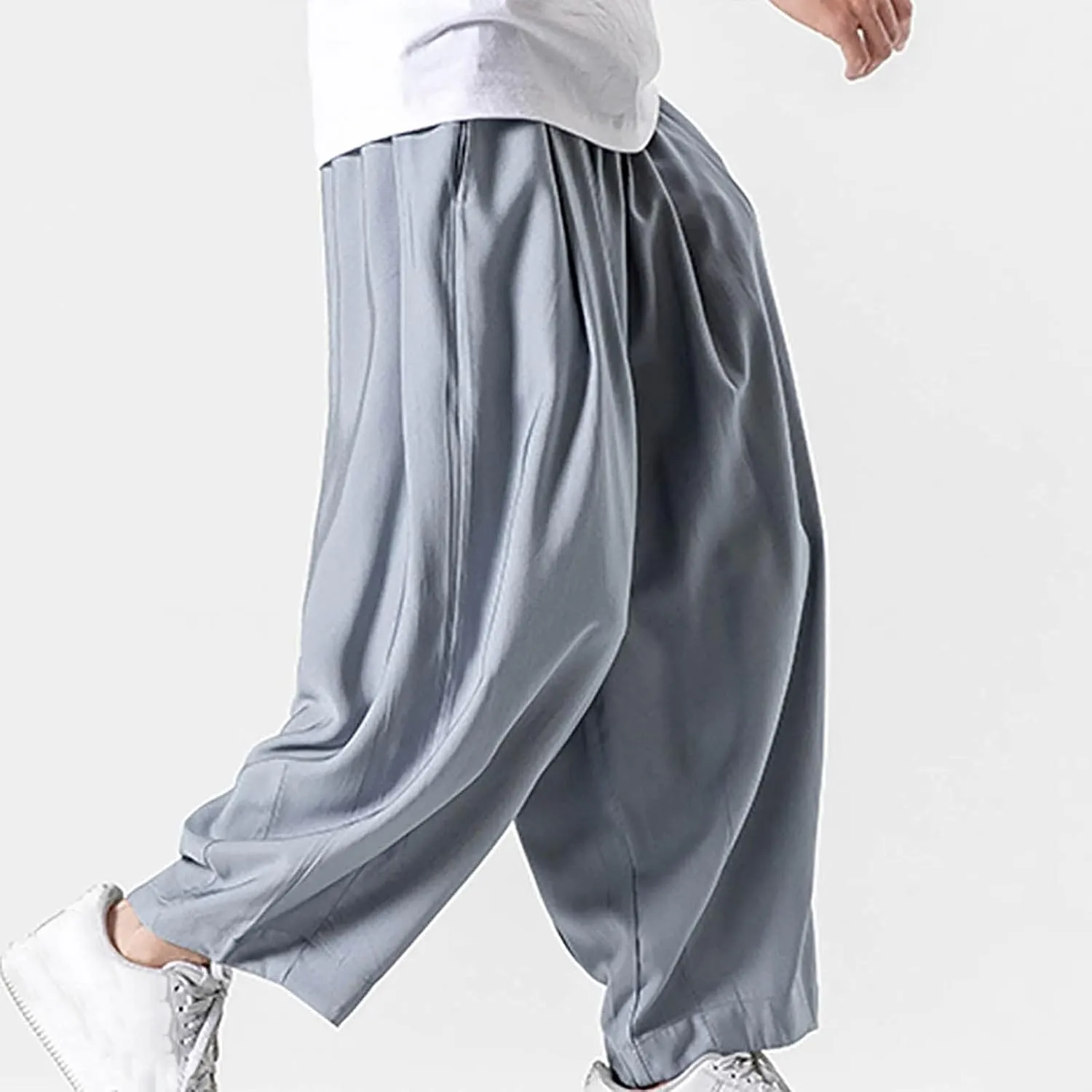 Big and Tall Casual Harem Pants for Men Wide Leg Loose Fit Drop Crotch Hippie Trousers Drawstrings Elastic Waist Sweatpants