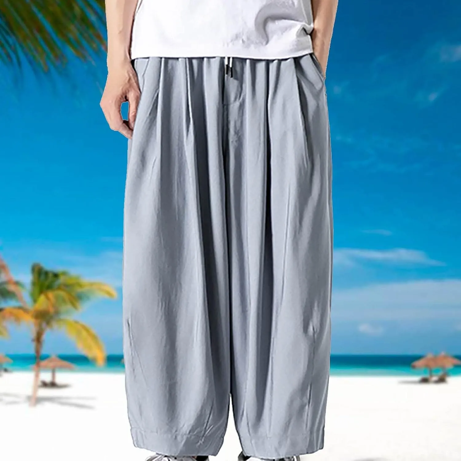 Big and Tall Casual Harem Pants for Men Wide Leg Loose Fit Drop Crotch Hippie Trousers Drawstrings Elastic Waist Sweatpants
