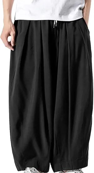 Big and Tall Casual Harem Pants for Men Wide Leg Loose Fit Drop Crotch Hippie Trousers Drawstrings Elastic Waist Sweatpants