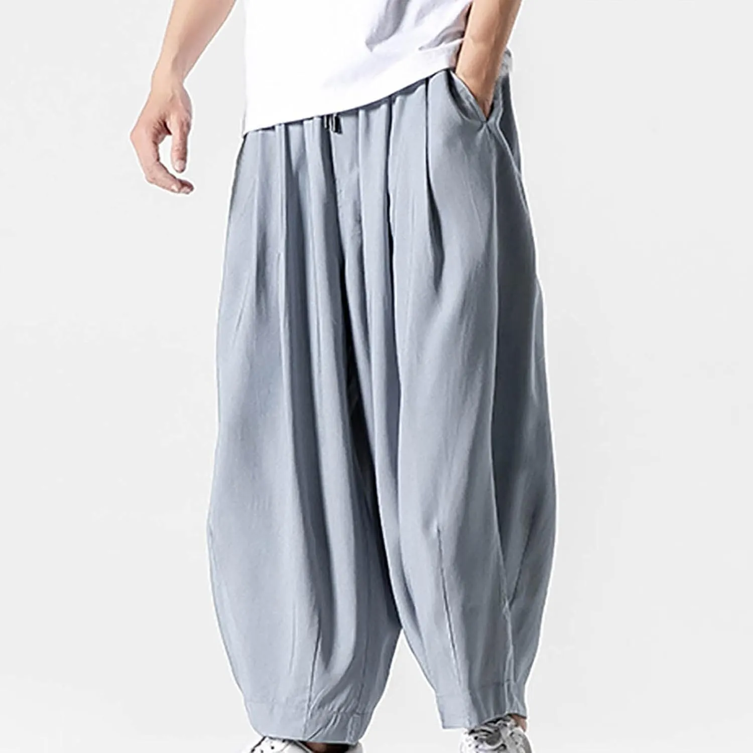 Big and Tall Casual Harem Pants for Men Wide Leg Loose Fit Drop Crotch Hippie Trousers Drawstrings Elastic Waist Sweatpants