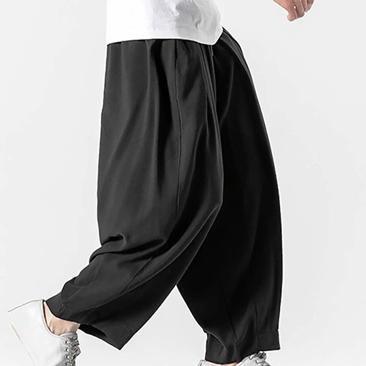 Big and Tall Casual Harem Pants for Men Wide Leg Loose Fit Drop Crotch Hippie Trousers Drawstrings Elastic Waist Sweatpants