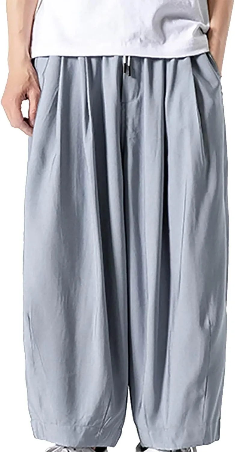 Big and Tall Casual Harem Pants for Men Wide Leg Loose Fit Drop Crotch Hippie Trousers Drawstrings Elastic Waist Sweatpants